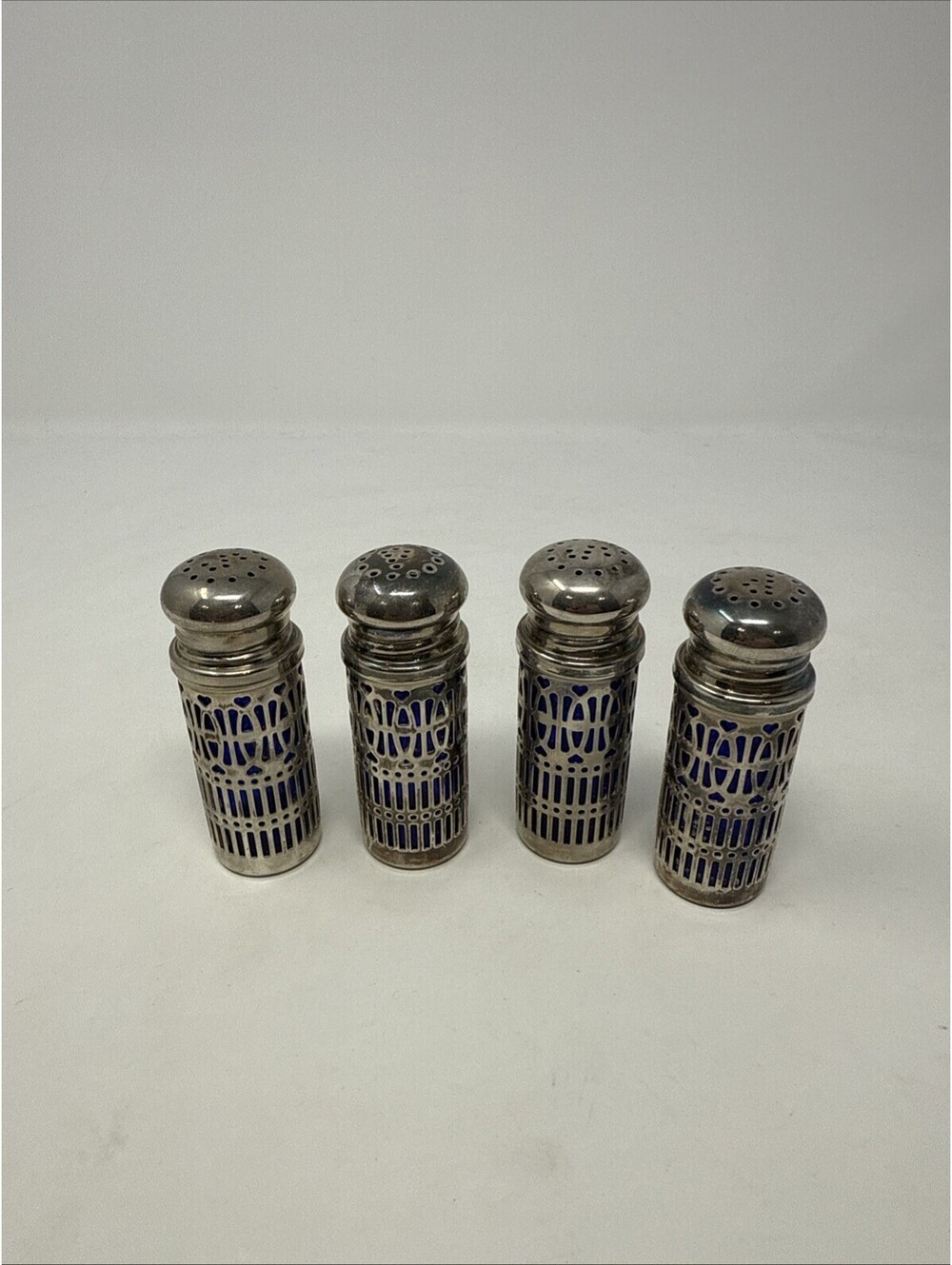 VINTAGE GODINGERS SILVER PLATE COBALT BLUE SALT & PEPPER SHAKERS 2.75" (4 Total)